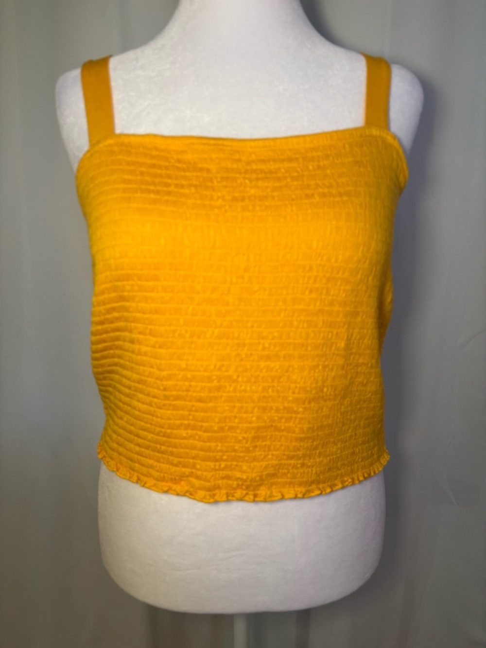 Forever 21+ Yellow Smocked Square Neck Crop Tank Stretch 1X - Picture 2 of 5